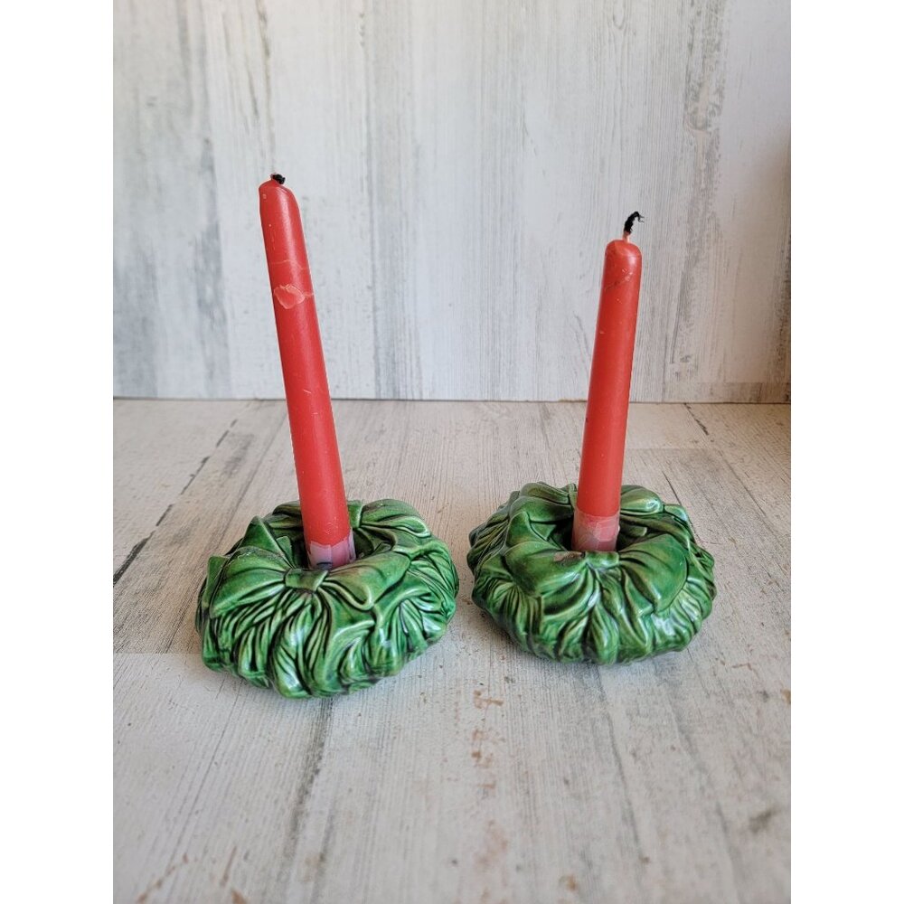 Vintage wreath candlestick holder said Xmas home decor figure unique